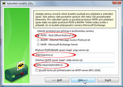 Nastavení SMTP a POP3